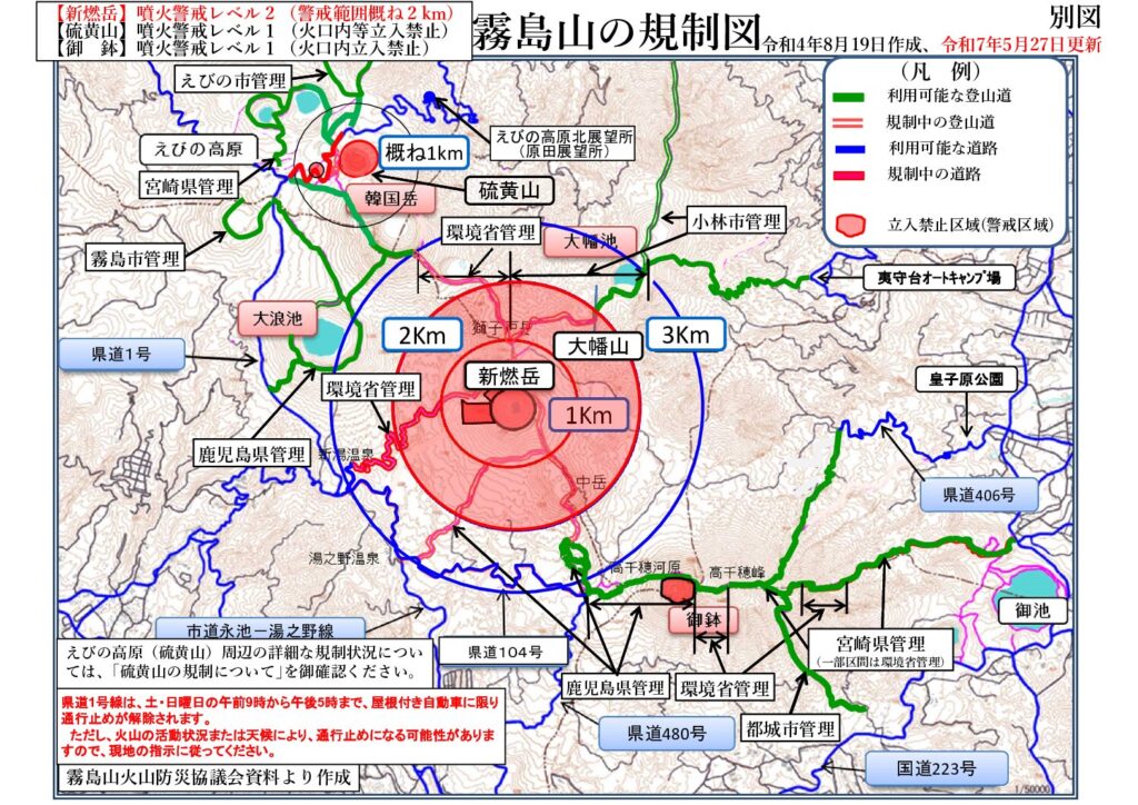 新燃岳の噴火警戒レベルがレベル2（火口周辺規制）に引下げられました